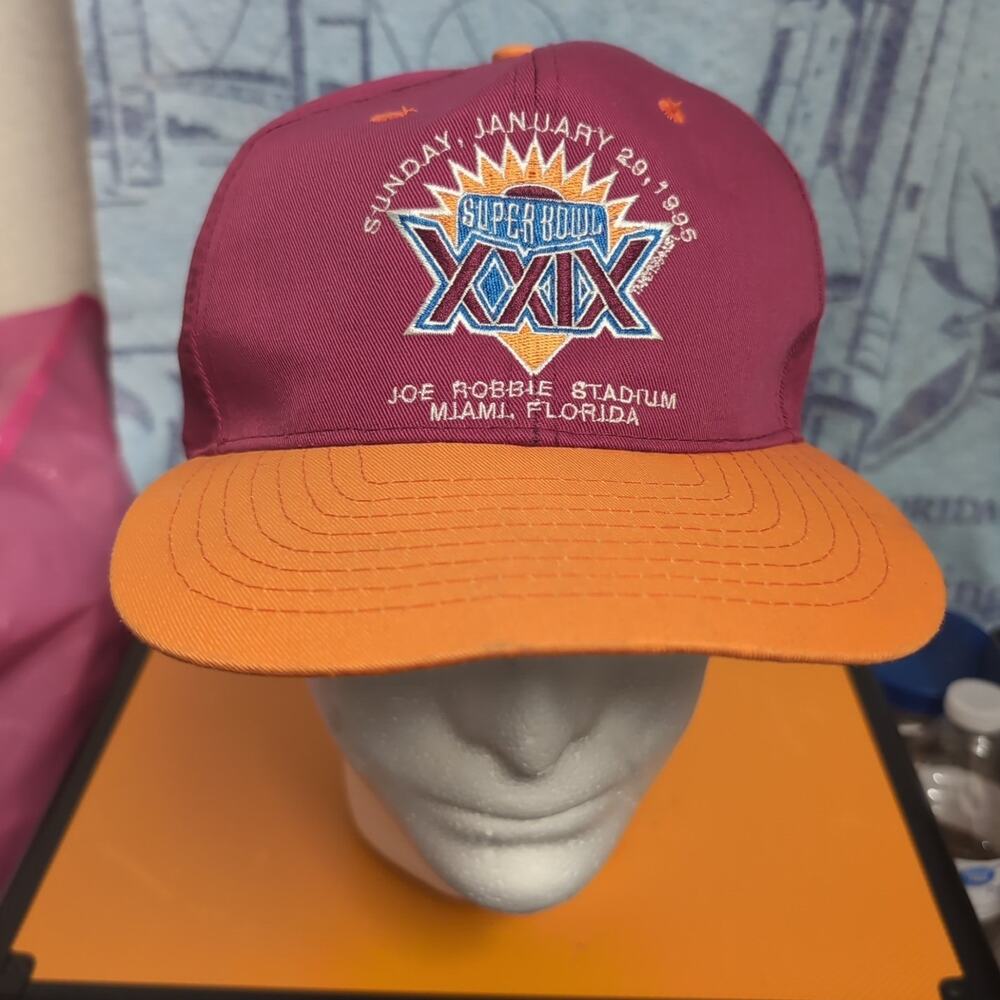 Vintage 1995 SuperBowl XXIX Chargers Vs 49ers Burgundy Orange Flex Fit